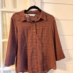 Vintage Napa Valley Sheer Brown Plaid Button-Up Shirt